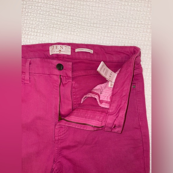 JEN7 7 For All Mankind High Waist Crop Skinny Jeans Frayed in Fuchsia - Size 10 - Picture 5 of 15